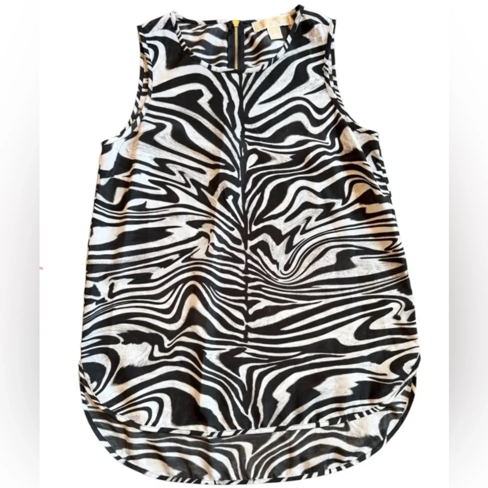 Michael Kors Zebra Print Sleeveless High-Low Blouse Top Size S